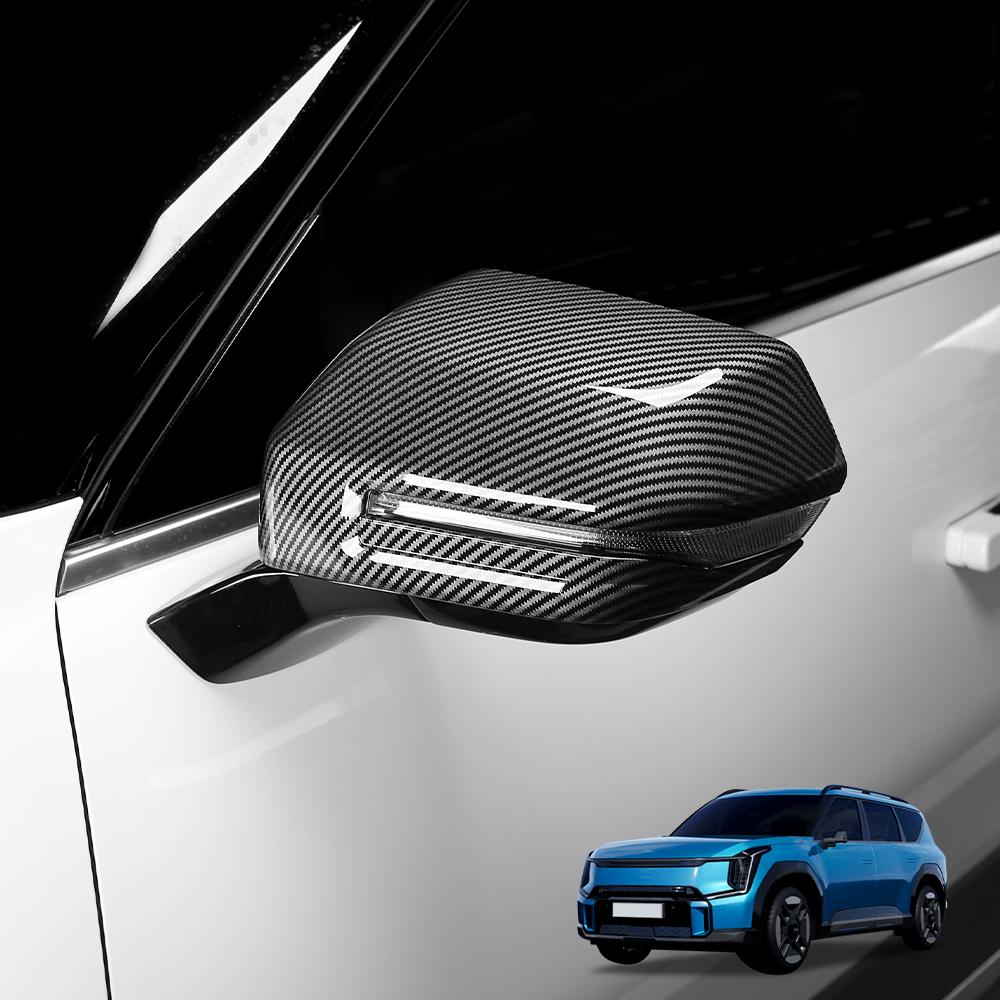 Car Carbon Fiber/Black Style Rear View Mirror Cover Side Mirror Trim Frame ABS Material LHD RHD Suitable For KIA EV9 2024-2025
