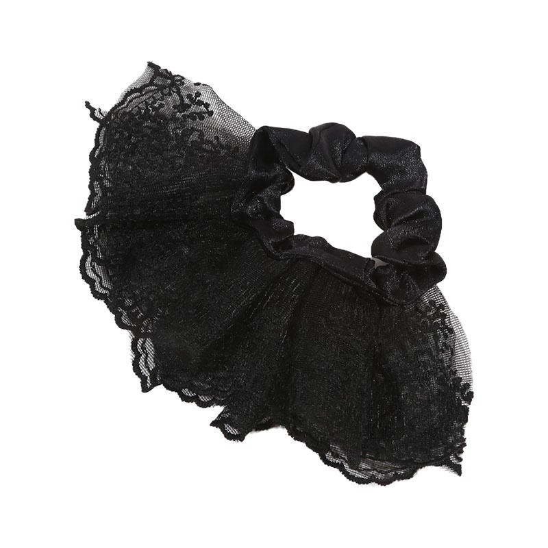 Sweet Double Layered Lace Flower Hair Scrunchies For Women Long Ribbon Bow Tie Girls Big Ruffles Bands Accessorie