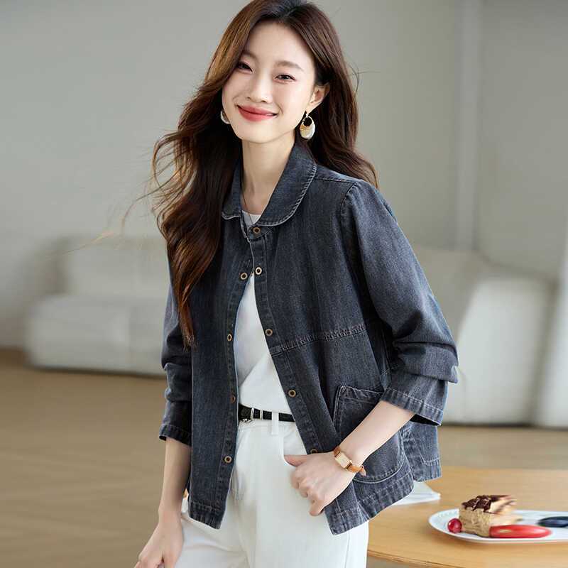 Women's Denim Shirt Jacket Casual Elegant Versatile Thin Top for Early Autumn and Spring