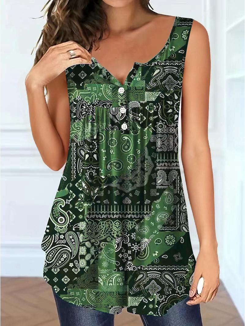 

Plus Size V-Neck Paisley Pattern Loose Top for Women – Spring/Summer Collection 1XL