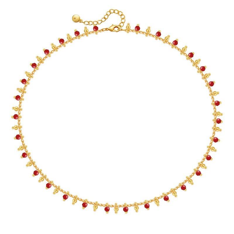 Exotic Style Crystal Beaded Simple Clavicle 18k Gold Plated Necklace