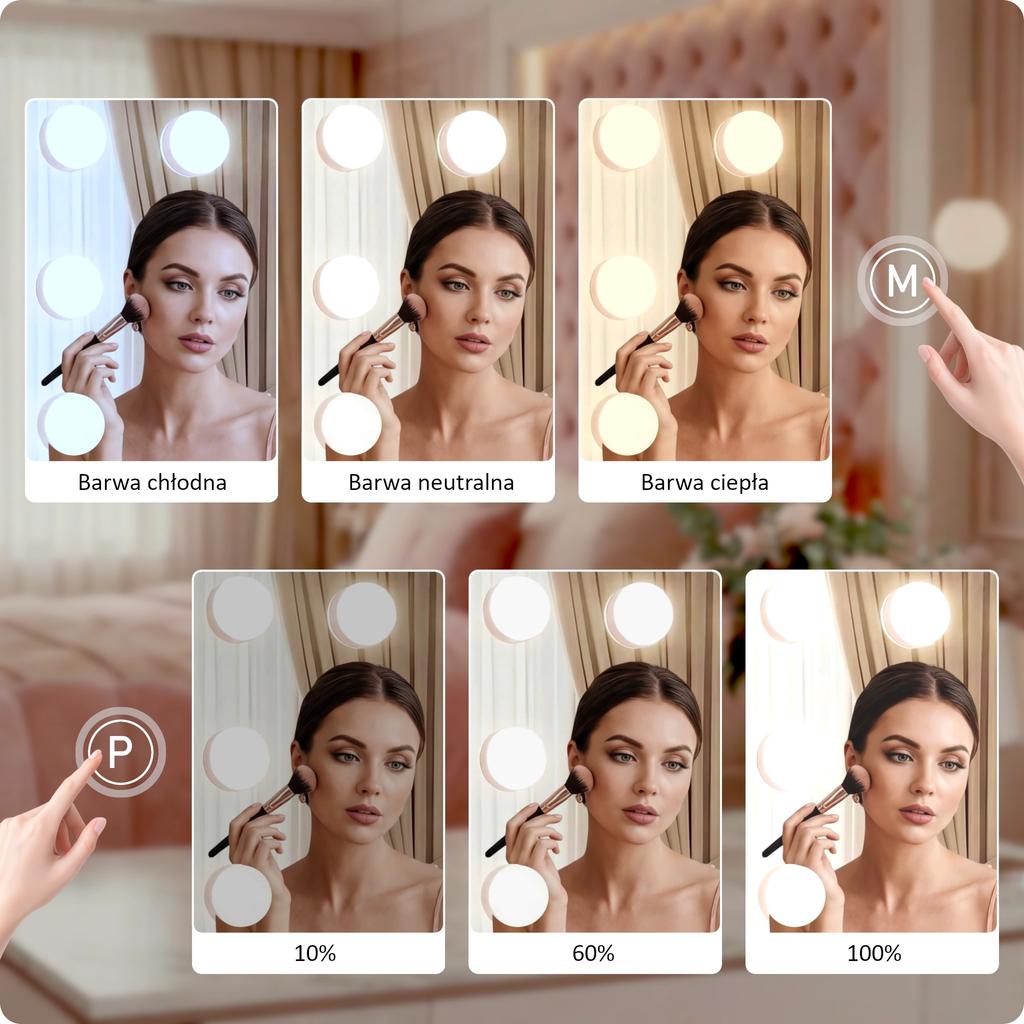 Makeup Mirror White Hollywood 47x36cm Led Light Color Mirror X10