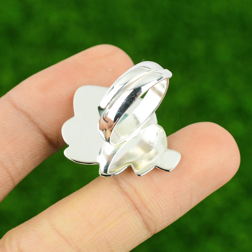 Sterling Silver Natural Larimar Cescent Moon Stackable Statement Ring Jewelry