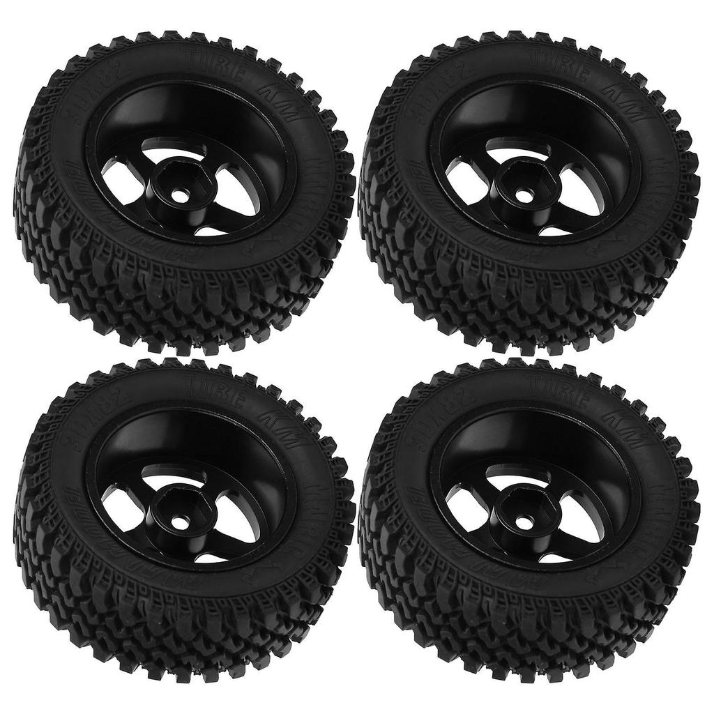 4Pcs Remote Control Metal Wheel Hub Rubber Tires Replacement for MN86 1/12 RC CarBlack