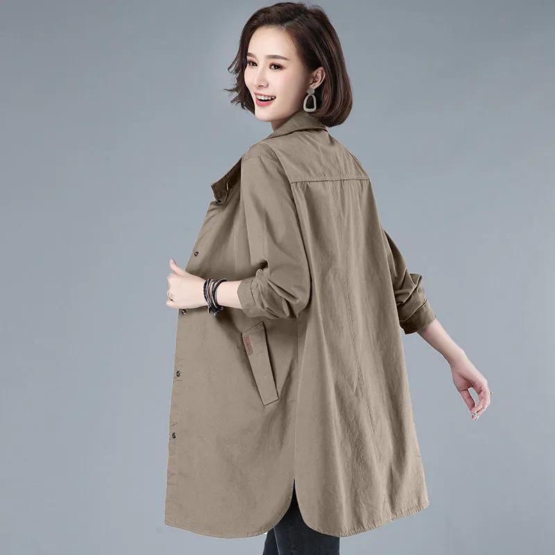 Jacket Women's Temperament Blouse Mid-length Solid Color Casual Windbreaker Fashionable Extra Large Size Spring and Autumn Slimming