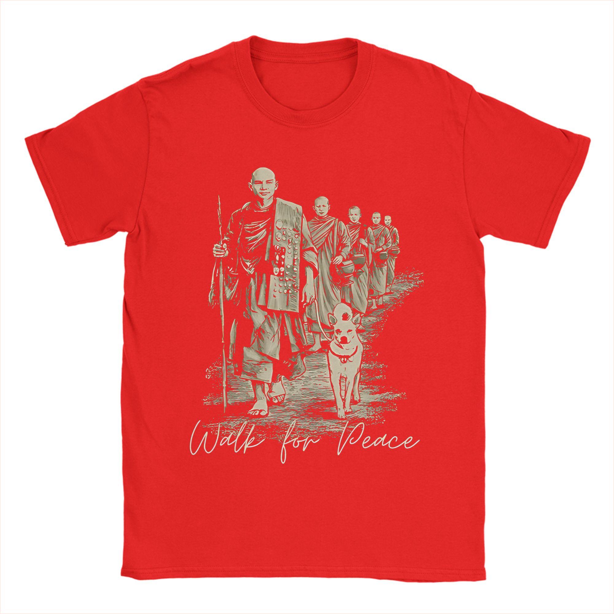 Peace Walking Monks and Aloka Dog Walk for Peace T Shirt Summer  Fashion T Shirts Mens Cotton Tees ShortSleeved Y2K Tshirt S