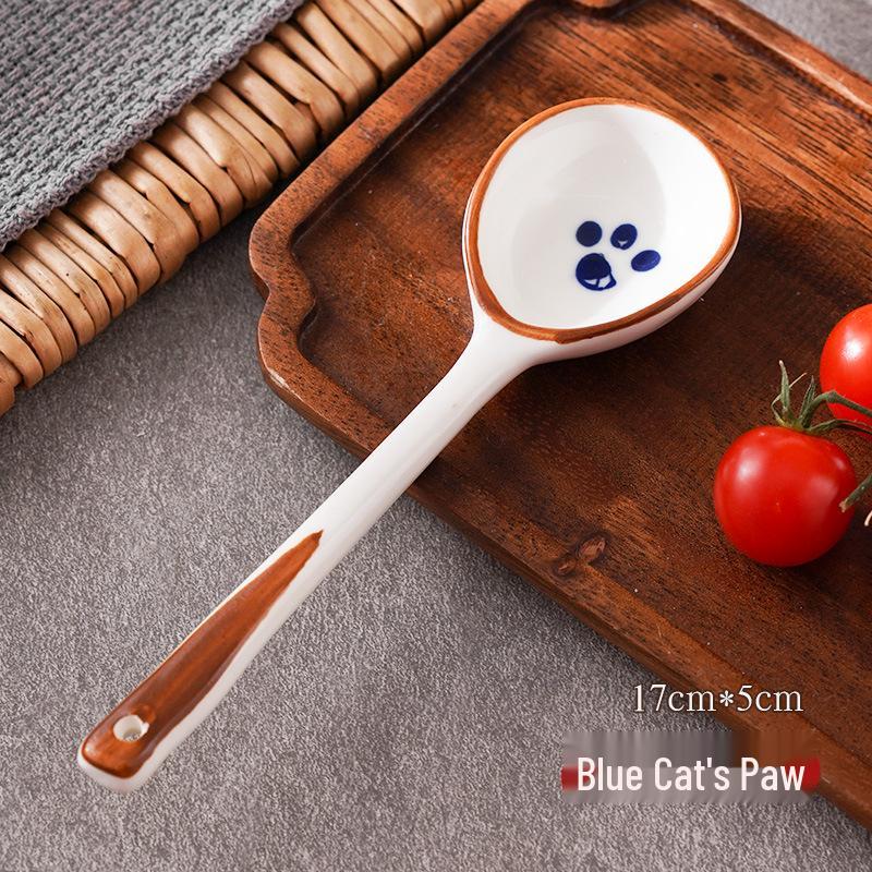 Long-Handled Ceramic Strawberry Spoon - Cute Cartoon Design for Kids
