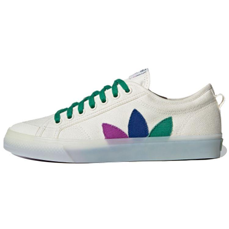 Adidas Originals Nizza Pride Slip Resistant Shock Absorbing Durable Low Top Skate Shoes Unisex Skate Shoes White Green Blue FX3795