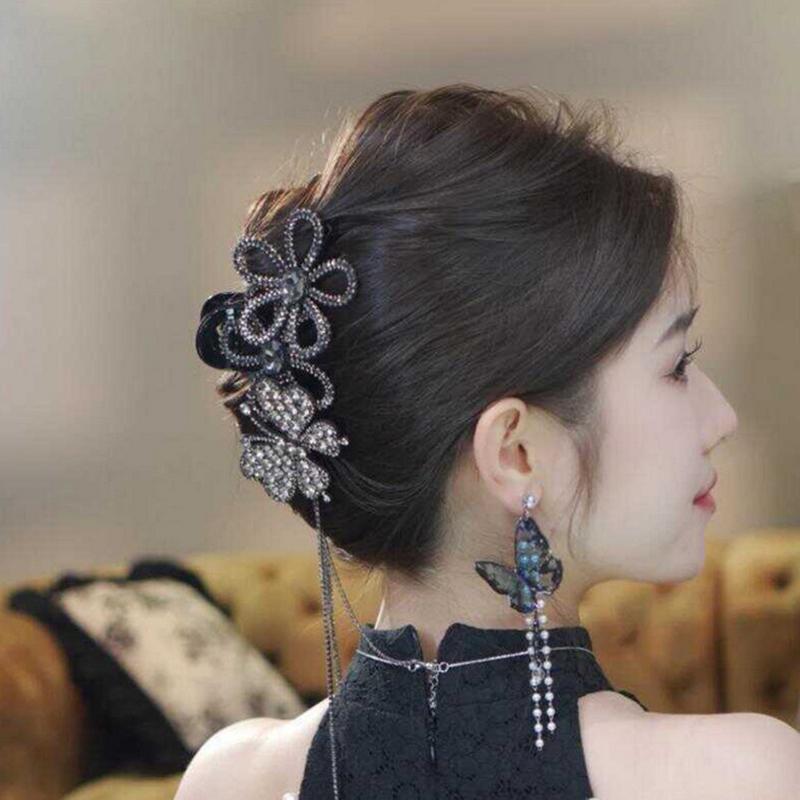 Women'S Party Hair Accessories Luxury Super Sparkling Sunflower Butterfly Tassel Hair Clip Elegant Shark Hair Claws  Headwear