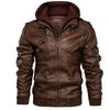 Zipper Straight Hem Autumn Winter Casual Hooded Zipper Youth Black Collar Men's Faux Leather Jacket