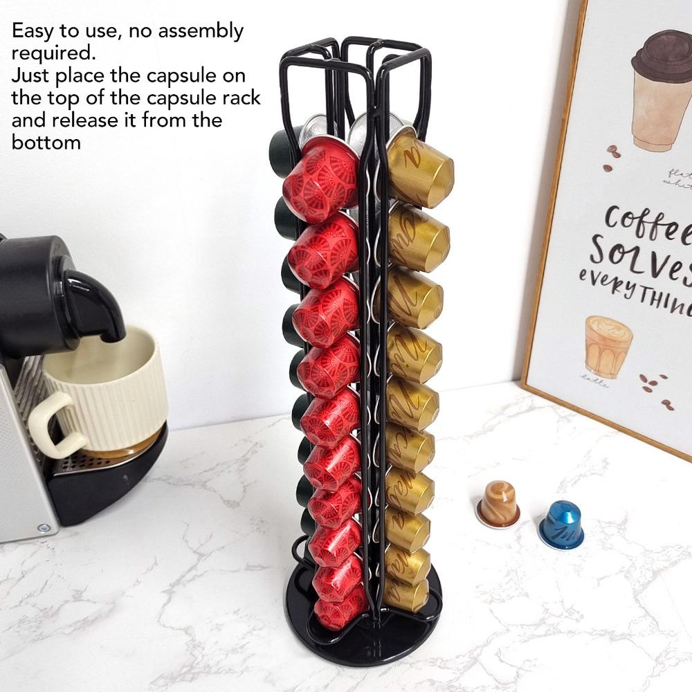 40 Capsule Capacity Capsule Coffee Pod Holder Black/Silver 360 Degree Rotating Capsule Carousel Holder Carousel Design