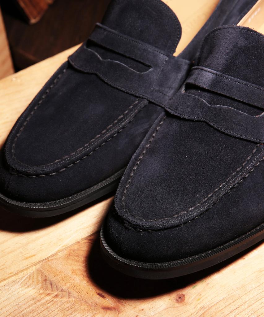 Brenowelt Cambridge Y-Tip Suede Navy Penny Loafers