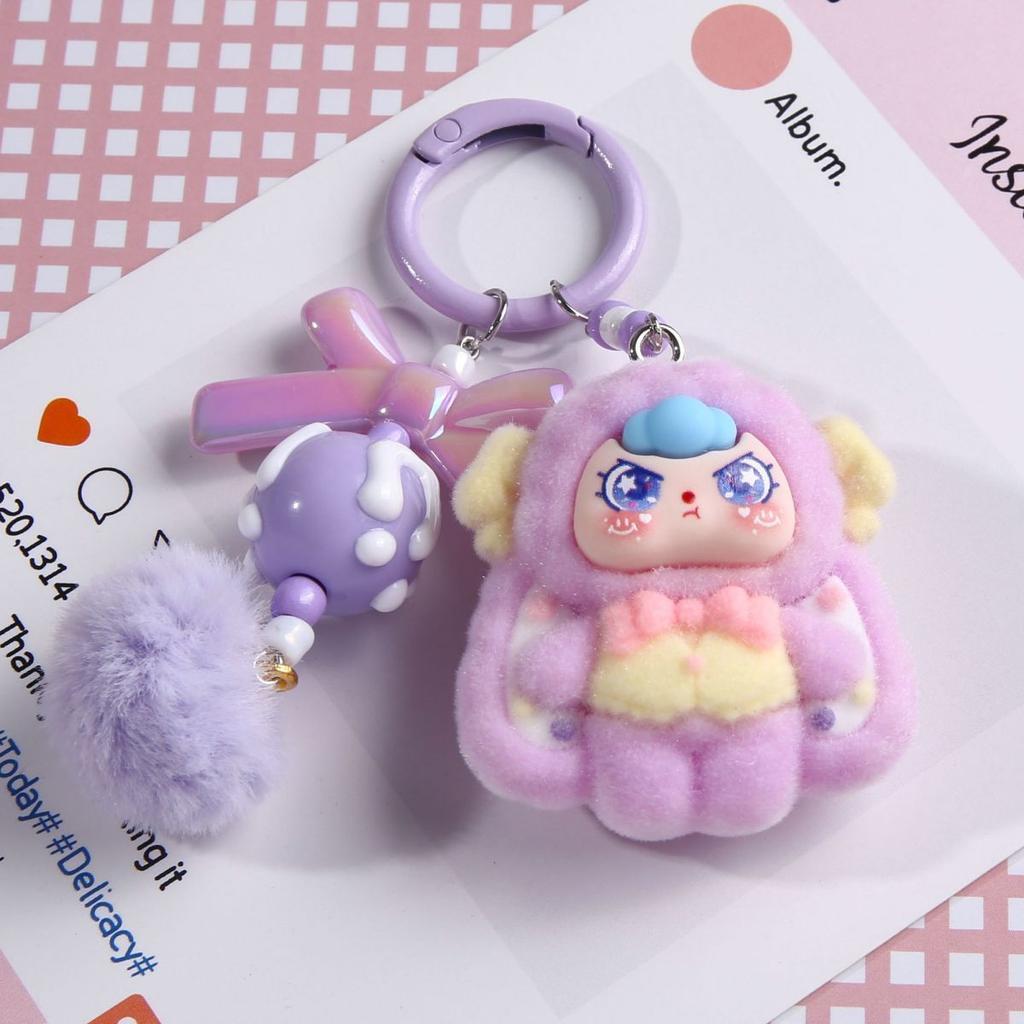 Mengli Gentleman Ear Drop Fuzzy Bookbag Cartoon Hanging Accessories Flocking Bag Cute Student Plush Keychain