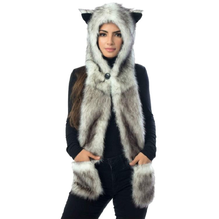 Plush Animal Ear Hat for Adult Unisex Earflap Gloves Scarf All In One Warm Trapper Hat Outdoor Activity Cold Weather Hat