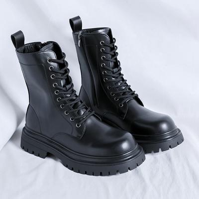 Stivali da Uomo con Plateau a Suola Spessa in Vera Pelle Stivali Alti Punta Tonda di Lusso Designer Tendenze Moda Scarpe con Zip Laterale da Strada