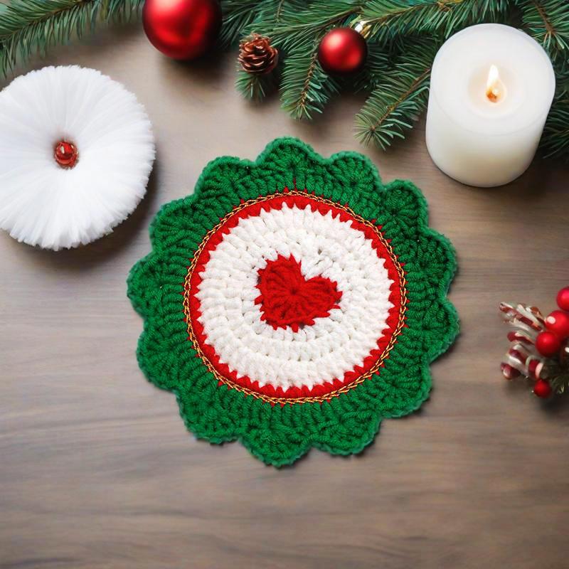 Christmas Heat-Resistant Table Protection Coasters Artistic Crochet Placemat Christmas Decorations Cute 7 Styles