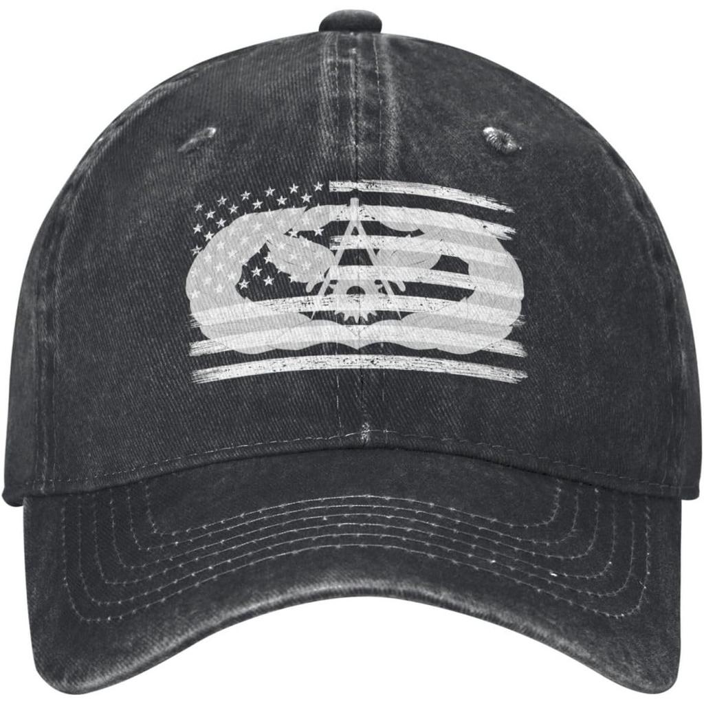 Air Force Civil Engineer Badge Distressed Baseball Cap Vintage Washed Denim Style Dad Hat