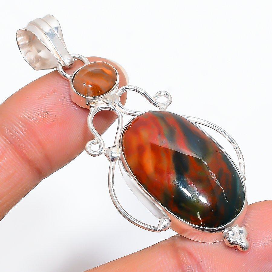 

Подвеска из стерлингового серебра 925 пробы с натуральным кровавым камнем ручной работы 2,44 дюйма a8L54