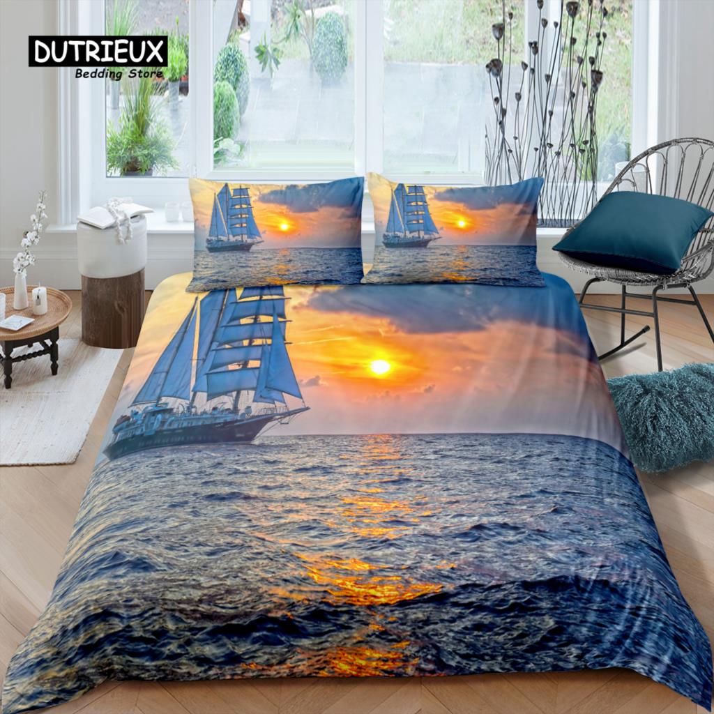 Comforter Home Living Luxury 3D Sailboat Bedding Set The Sea Queen And King Eu/Us/Au/Uk Size Comforter Bedding