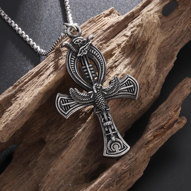 Vintage Ankh Cross Key of Life Necklace Egyptian Jewelry Eye of Horus Amulet Pendant for Men Fashion Gifts