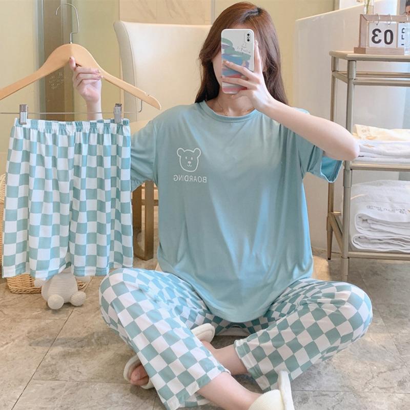 Women's Summer Three-piece Pajamas Homewear Women Short-sleeved Trousers Cartoon Leisure Women's Homewear Pajamas Set