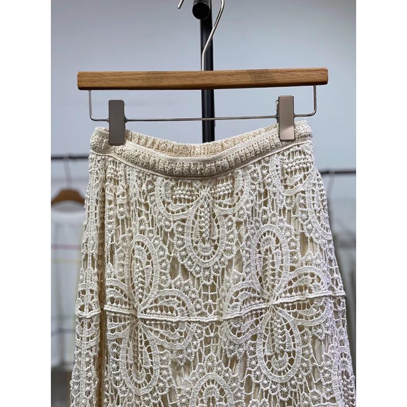 DIMANAF 2025 New Skirt Women Knitting Lace Long Holiday Solid Hollow Out Sexy Hollow Summer Style Loose Basic Dress