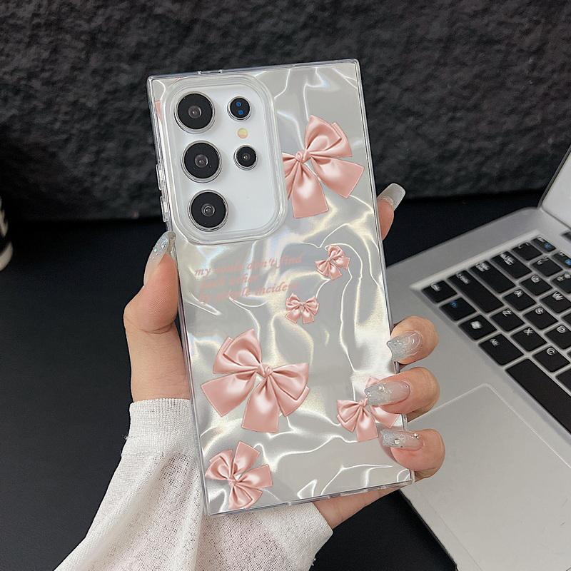 Floral Pattern Slim TPU Soft Edge Phone Case For Samsung S25 Ultra S24 FE S23 A56 A36 A16 A55 Feather Sparkling Shockproof Glitter Hard PC Back Cover