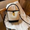 2025 Damen Retro Color Block Canvas Bucket Bag – Modische, vielseitige Pendler-Umhänge-/Crossbody-Tasche