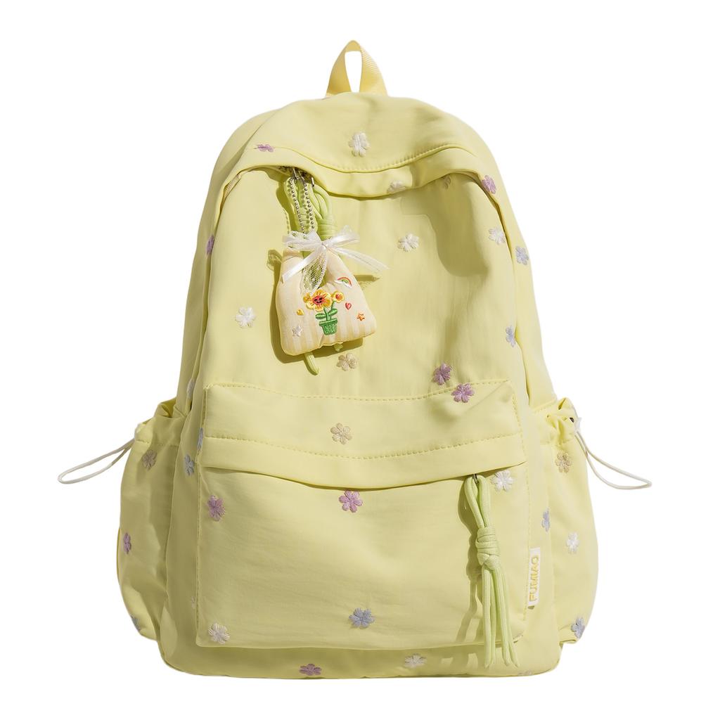 Schoolbag Cream Matte Dopamine Small Floral Embroidery Girl Backpack Girlfriend Daily Class Weekend Travel Backpack