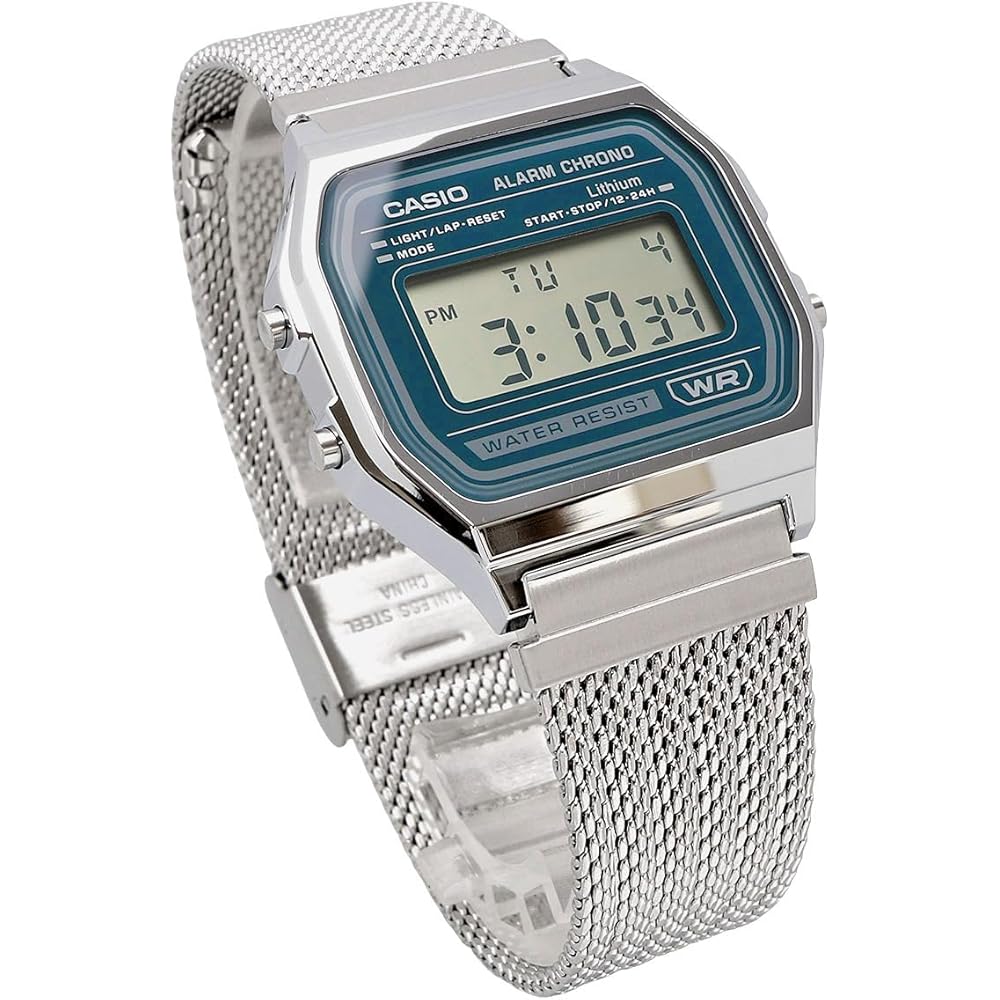 Casio Vintage Series A158WEM-3 Unisex Digital Watch Mesh Metal Band Dark Blue Green