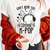 Women's Kpop Rabbit T-Shirt "Can't Hear You I'm Listening To K-POP" Slogan Graphic Short Sleeve Crew Neck Casual Summer Clothing