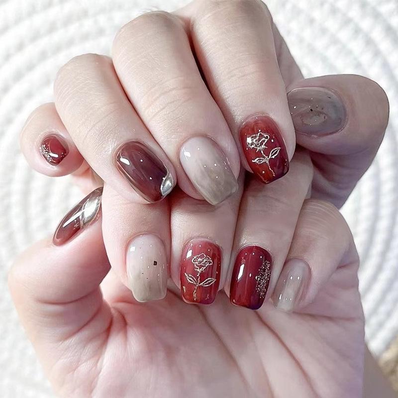 Huanhuan Press-On Nails: White Boiled Water, Concubine Hua Style, Transparent Nude, Ganlu Temple Manicure