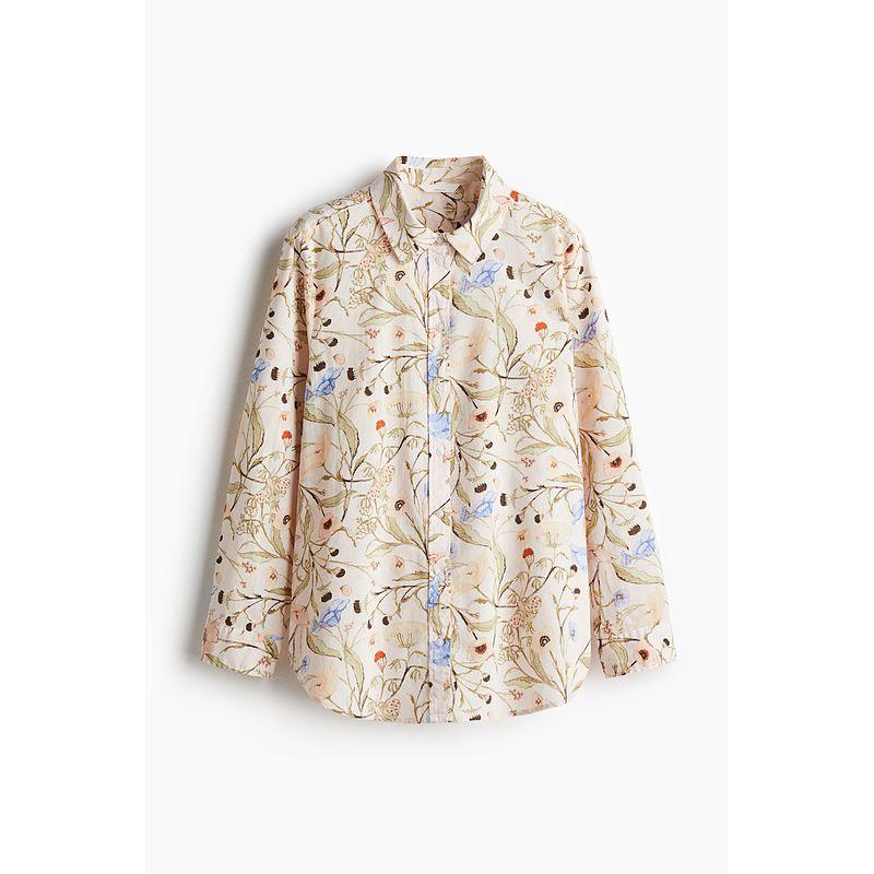 

HM 2025 Летняя Новинка Женская Рубашка из Смеси Льна 1256863 Light beige/Florals 150/76(XXS)