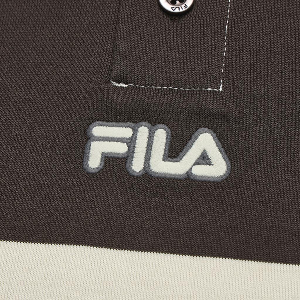 Fila Original Simple Fashion Retro Trendy Striped Comfortable Versatile Loose Knit Long Sleeve Polo Shirt Men Tops Dark-Brown F11M619216FBN