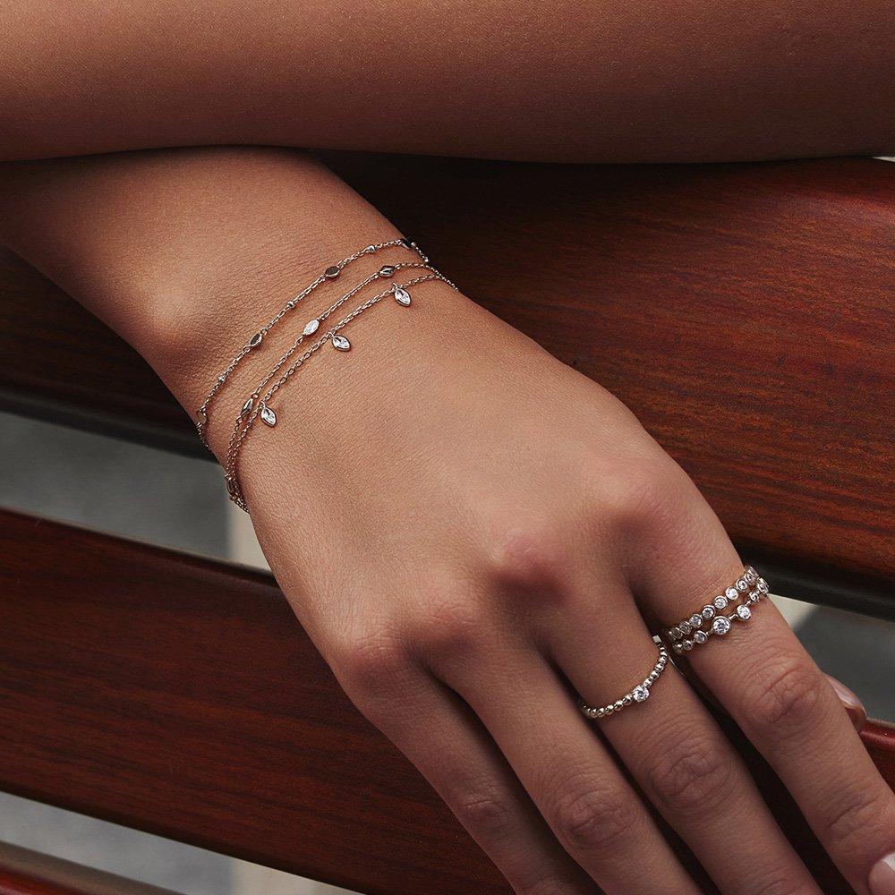 Silver Sparkling Triple Station 925 Silver Bracelet B066-02H