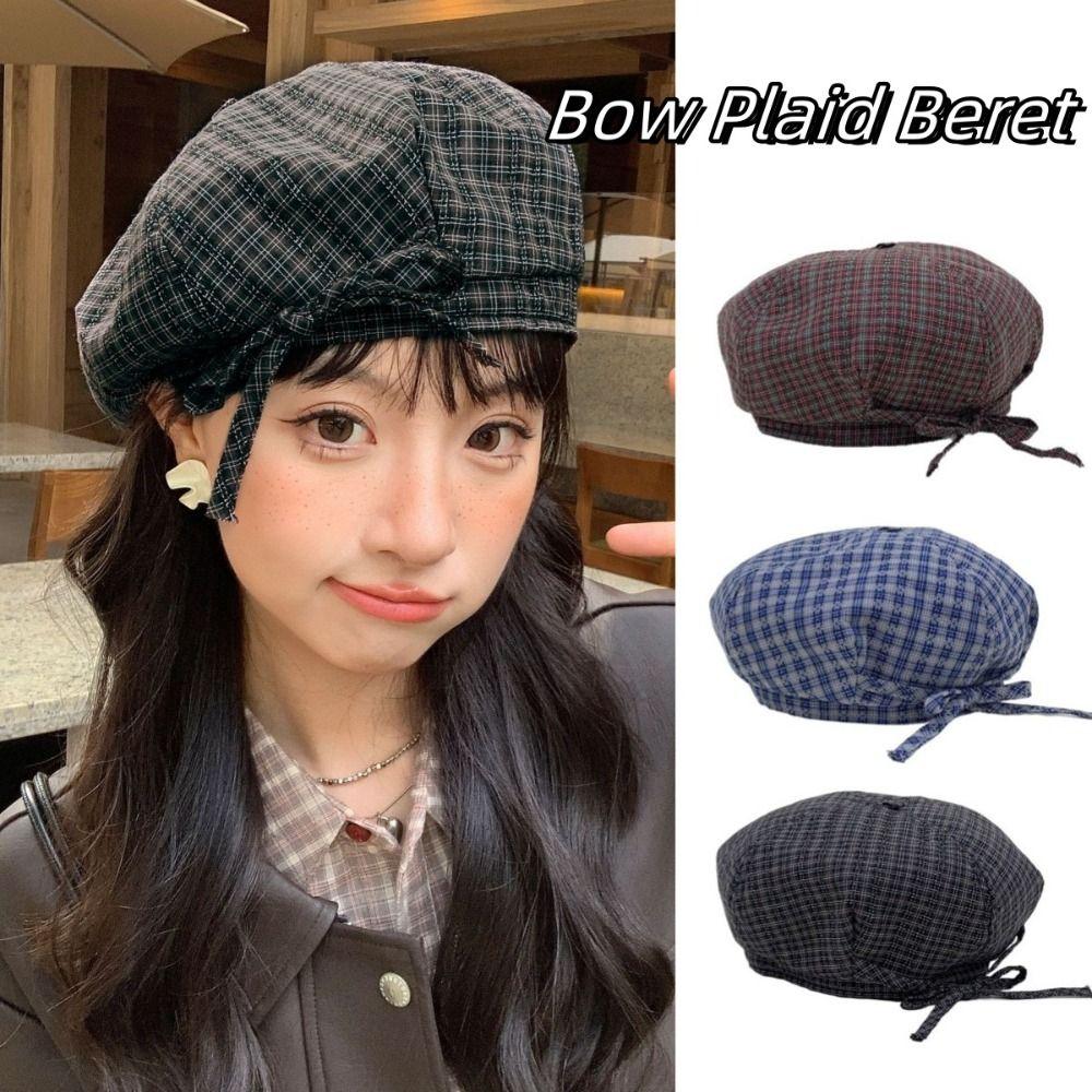 Keep Warm Plaid Beret Hat Korean Style Women Octagonal Cap Simple Women Painter Hat  Outdoor