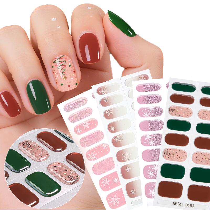 Christmas Design Gel Nail Wraps New Design Gel Nail Stickers Semi Cured Gel Nail Strips
