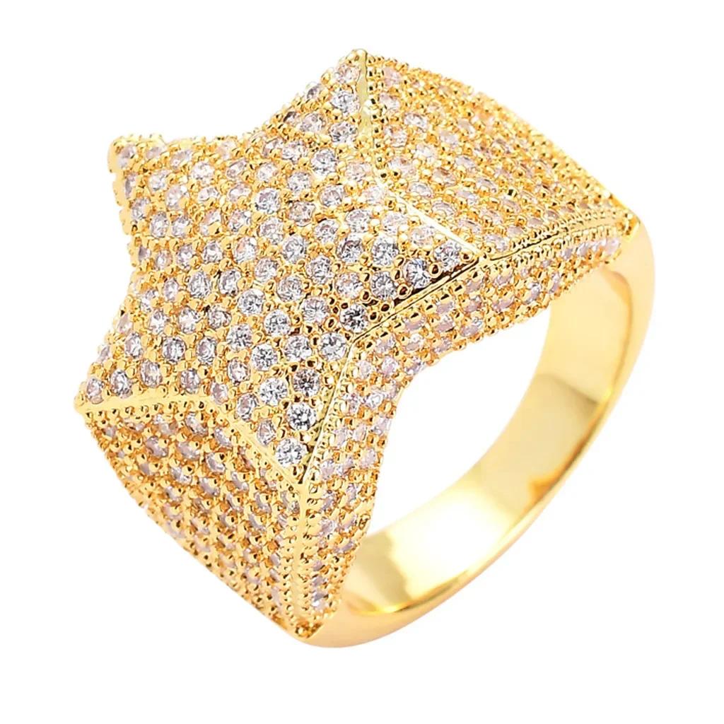 Sale 5-12 White Golden Iced Out HipHop Engagement Rings CZ Pinky Men Women Full Crystal Ring