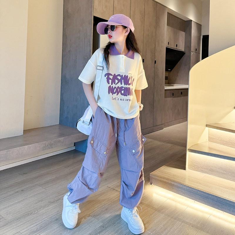 Girls' Casual Summer Set: Loose Top & Wide-Leg Pants