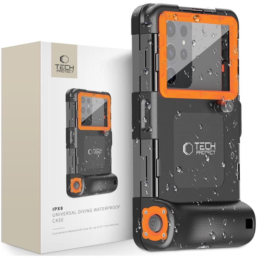 Tech-Protect Ipx8 Univerzální potápěcí vodotěsné pouzdro Černé/Oranžové