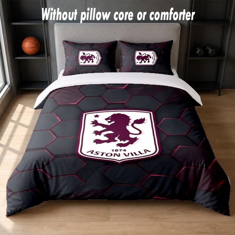 Aston Villa Football Design Bed Bedding Set 1 Duvet Cover + 2 Pillowcases Soft Breathable Household Bed Linens