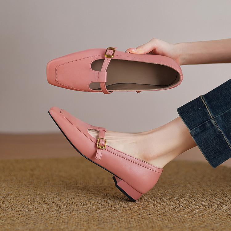 Scarpe basse francesi a punta quadrata tacco basso tacco spesso tacco medio verde beige Scarpe Mary Jane