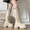 Women High Boots Woman Non-slip Waterproof Winter Zipper PU Leather Knee High Boots Women Chunky Platform Long Boots 511
