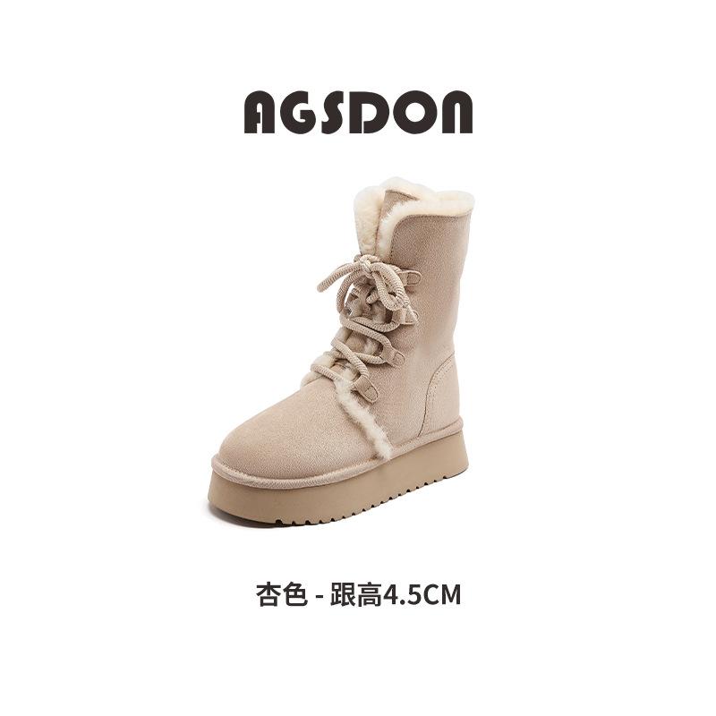 Augustine snow boots winter new velvet thickened lace-up short boots folded two wear platform cotton shoes