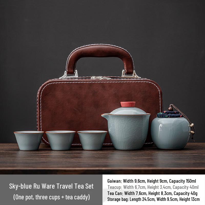 Sky Blue Ru Kiln Portable Travel Tea Set