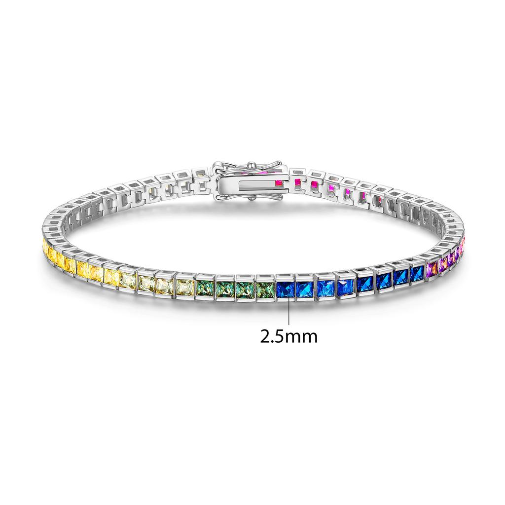 Un nuovo braccialetto tennis in zircone colorato con inserti in rame, zircone quadrato 2,5 mm, cambio graduale, pieno di gioielli di diamanti, popolare