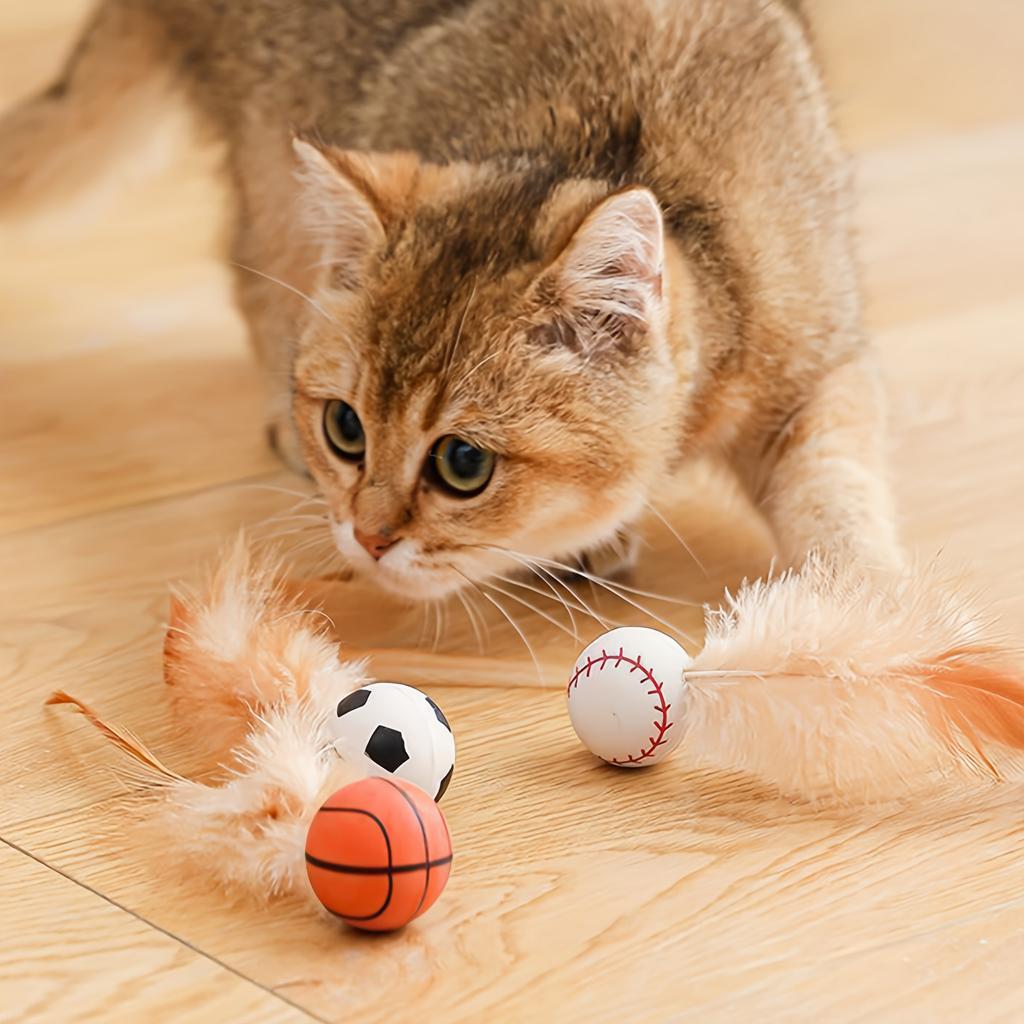 Cat Ball Toy Rubber Balls Bounce with Feathered Interactive Plaything for Cats Indoor Cat Toy Playful Pet Toy Durable Cat Toys
