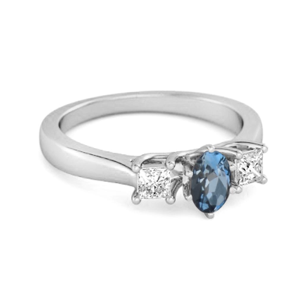 London Blue Topaz Elegant Three Stone Ring - 925 Sterling Silver