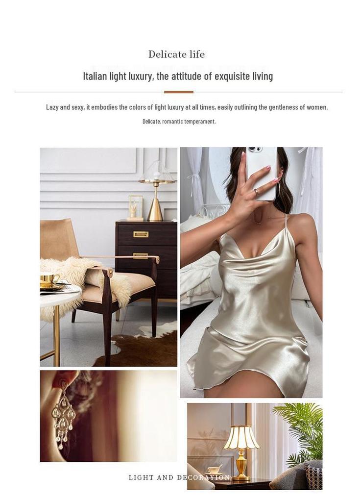 Sexy V-Neck Crisscross Strappy Backless Summer Pajama Dress for Women - Solid Color, Imitation Silk