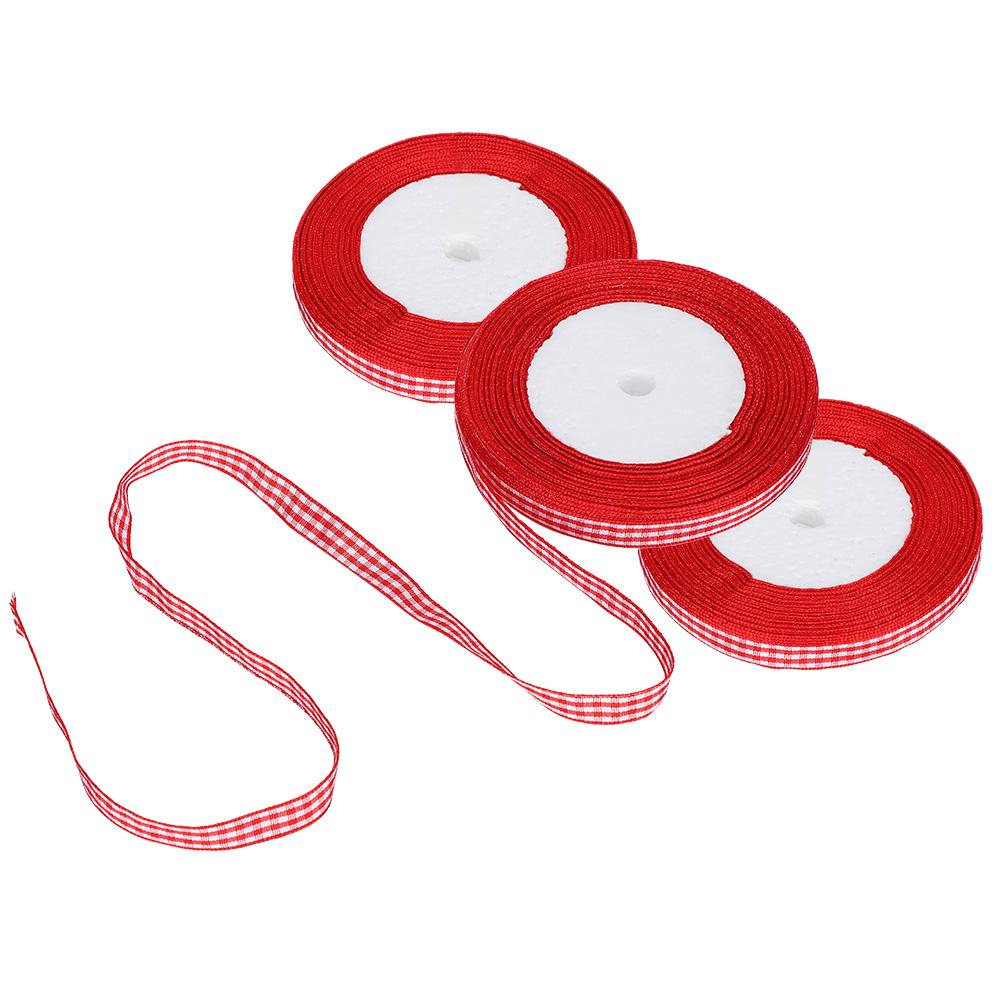 3Pcs Checked Ribbon 25YardsRoll DIY Bowknot Handicraft Christmas Wedding Cake Bandage 1CM